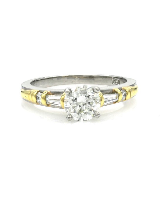 Round Brilliant Diamond Solitaire Baguette and Round Diamond Accent Ring
